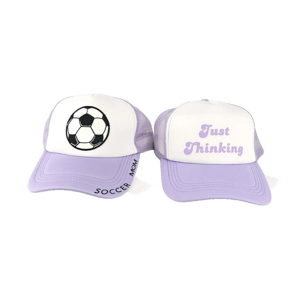 Set Of 2 Play Fun Work Trucker Hat Cap Mesh Snap Back Soccer Mom Just Thinking